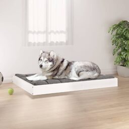 Hundebett Weiss 101,5x74x9 cm Massivholz Kiefer