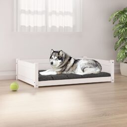 Hundebett Weiss 105,5x75,5x28 cm Massivholz Kiefer