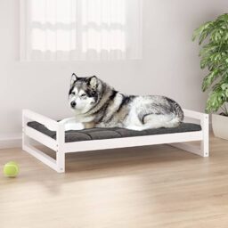 Hundebett Weiss 105,5x75,5x28 cm Massivholz Kiefer